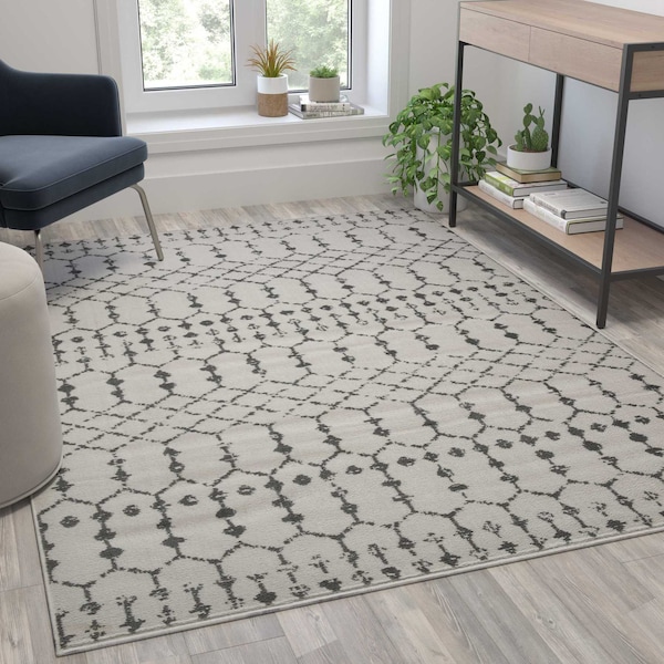 Flash Furniture Geometric Bohemian Low Pile Rug - 5' x 7' -Ivory/Gray Polyester RC-CR19-1330-57-IV-GR-GG - main